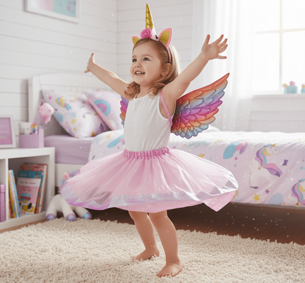 Girls Pink Unicorn Fairy Costume