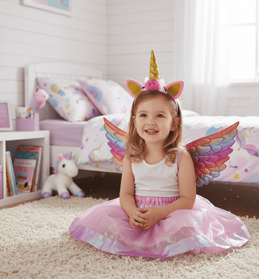 Girls Pink Unicorn Fairy Costume
