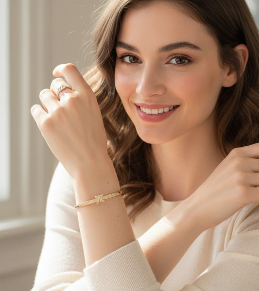 Luxury LV-Inspired Crown Bangle & Ring Set