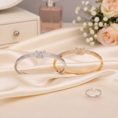 Luxury LV-Inspired Crown Bangle & Ring Set