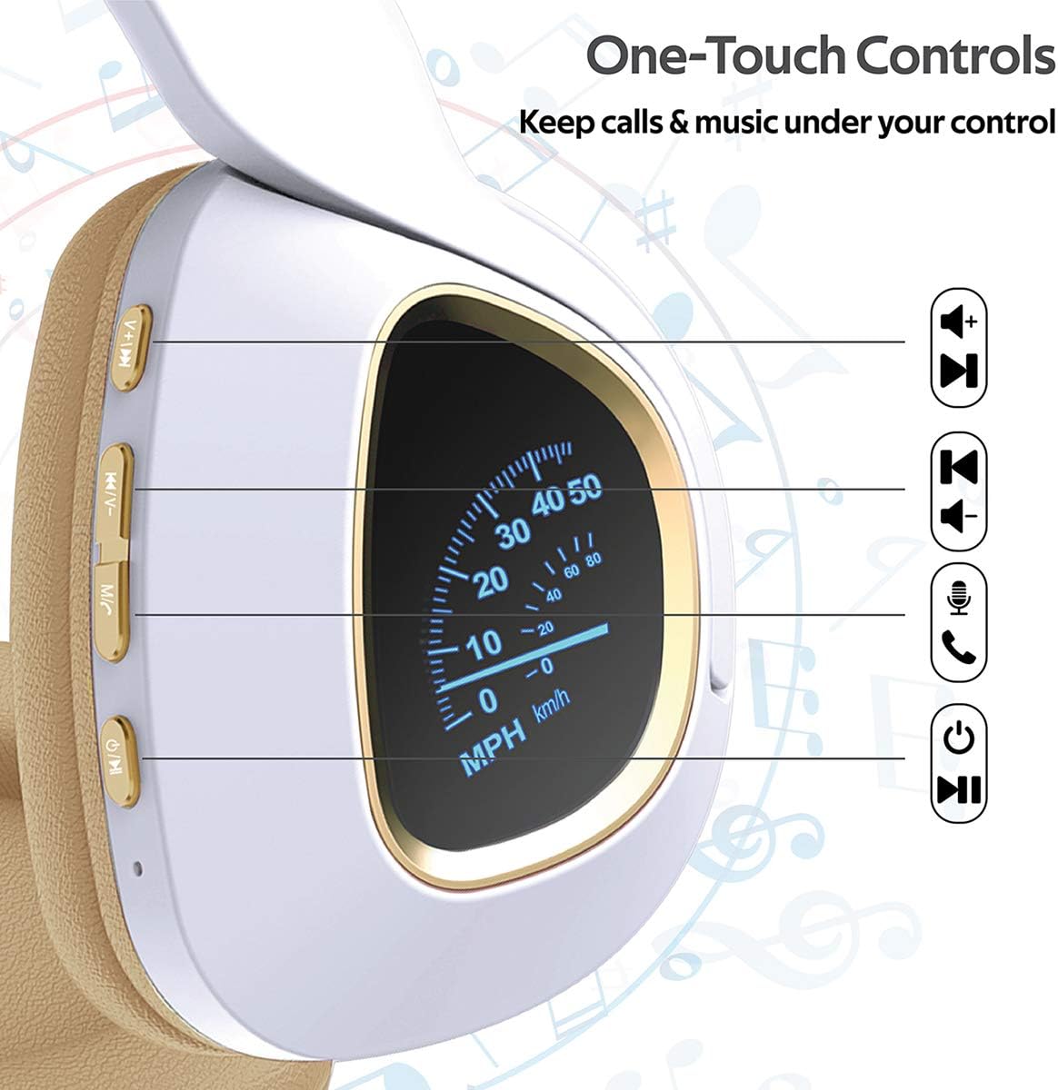Wireless Headphones with LED Speedometer Display