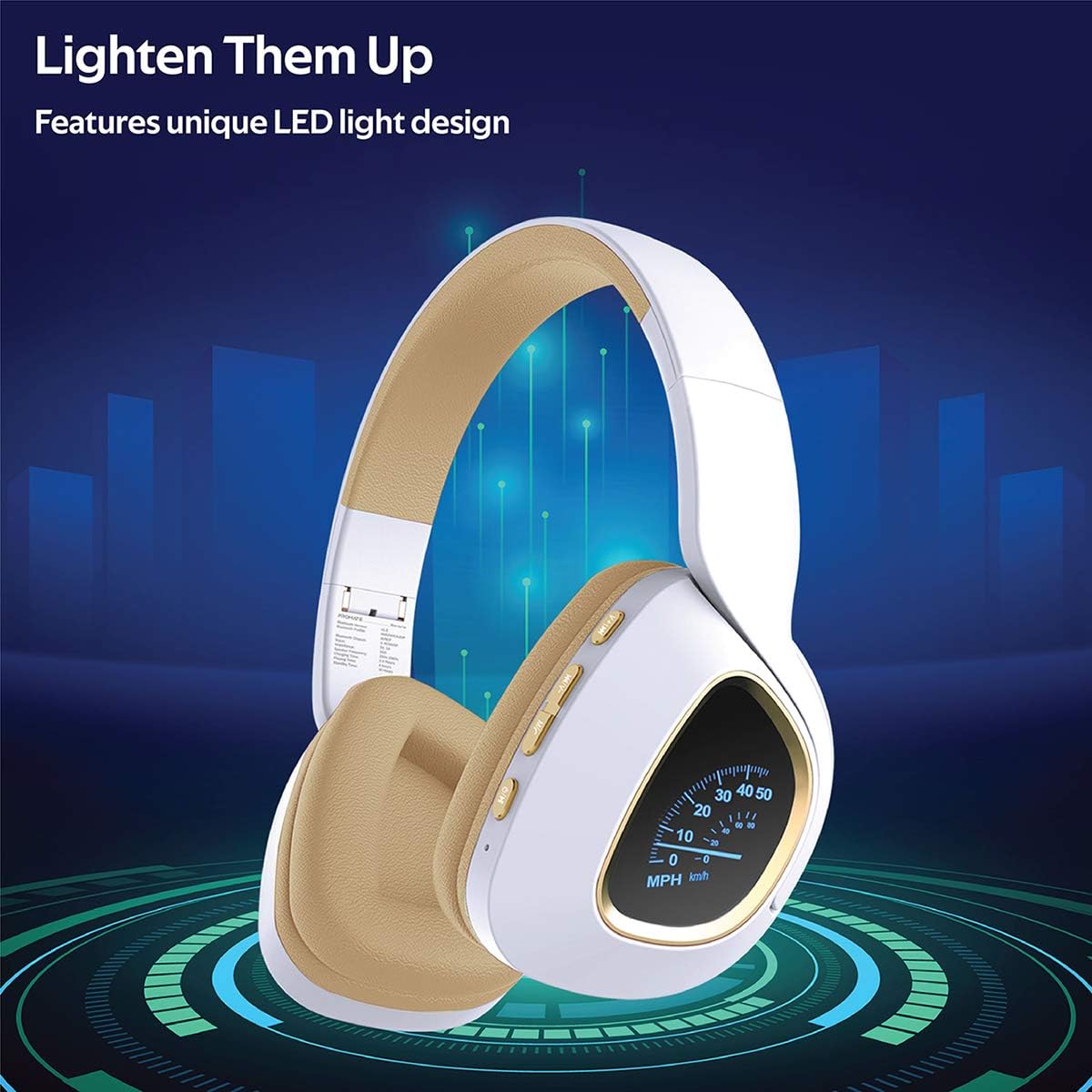 Wireless Headphones with LED Speedometer Display